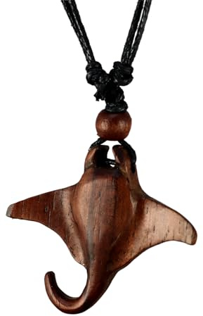 Cahaya Permai Holz Halskette Rochen Anhänger Surfer Halsschmuck Manta Stingray Handarbeit längenverstellbar N332