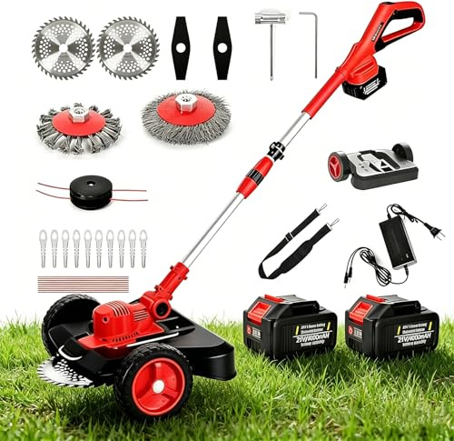 Decespugliatore con batteria e spazzola per erbacce, 22,9 cm, senza spazzole, con 2 batterie da 4,0 Ah, 21 V, con 4 tipi di lame, per tagliare il giardino