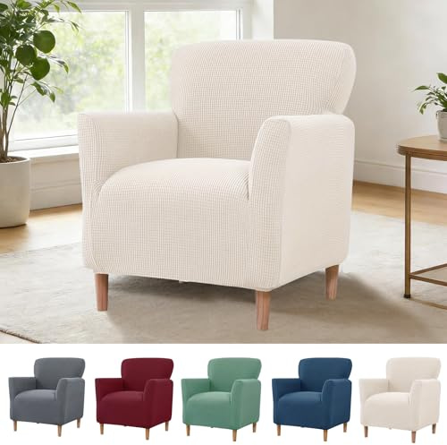 BOYIFEIJIE Elastischer Sesselbezug für 1-Sitzer, Weicher Stretch-Sesselschoner mit Armlehnen, Atmungsaktiv, Waschbar, Ideal für Wohnzimmer, Café, Home-Office, Schutz vor Haaren, Krallen (Weiß)