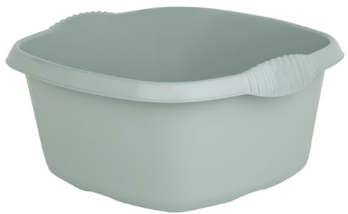 eMKay® 32cm Square Washing Up Bowl – SAGE GREEN | Large 9L Plastic Sink Bowl with Handles | Gloss Finish | Durable Kitchen Dishwashing Basin | Sink Protector | Stylish Square Design
