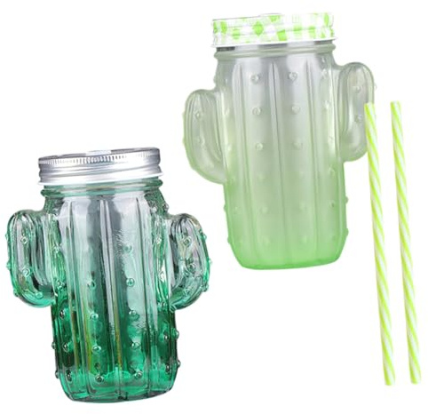 BESPORTBLE 2 ensembles Gobelets Verre à Cactus avec Paille et Couvercle Tasse Boisson Transparente pour Café Glacé et Thé Au Lait Design Original avec Large Réutilisable Couleur Aléatoire