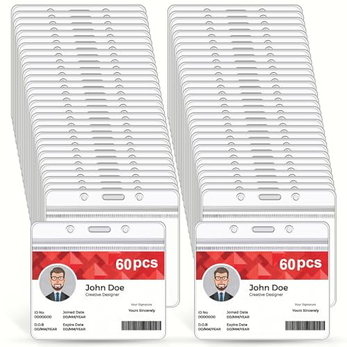 60PCS Plastic Card Holder, ID Card Holders,Waterproof Name Tag ID Badge Holders for Multiple Cards