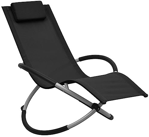 Hoopleep Chaise longue pour enfant, noire, en acier revêtu par pulvérisation, 60,5 x 121 x 59,5 cm, pliable, avec coussin, chaise longue d'extérieur confortable pour terrasse et jardin