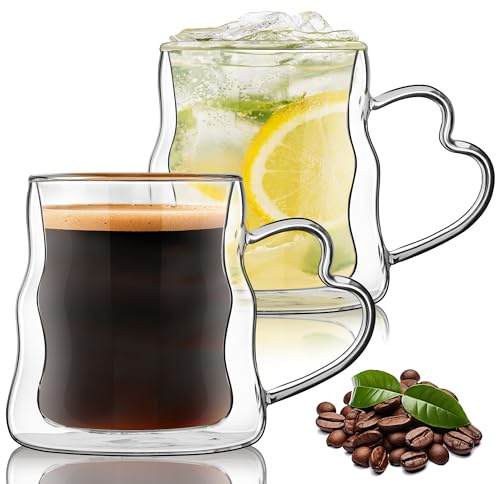 Joeyan 16.9oz Double Walled Insulated Coffee Mugs - Set of 2, Large Clear Latte Cappuccino Tea Espresso Cups with Handle, Heat Resistant Borosilicate Glass Drinking Coffee Mug for Hot Cold Drinks