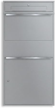 Metzler Bispo Max - Cassetta delle lettere con scomparto per pacchetti, in alluminio grigio RAL 9007, cassetta delle lettere, con supporto, impermeabile e antiruggine, massiccio
