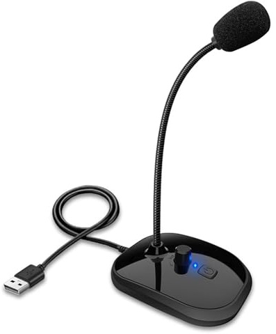 Watreketal Microphone à condensateur réglable avec fil USB pour PC, diffusion en direct, microphone à col de cygne