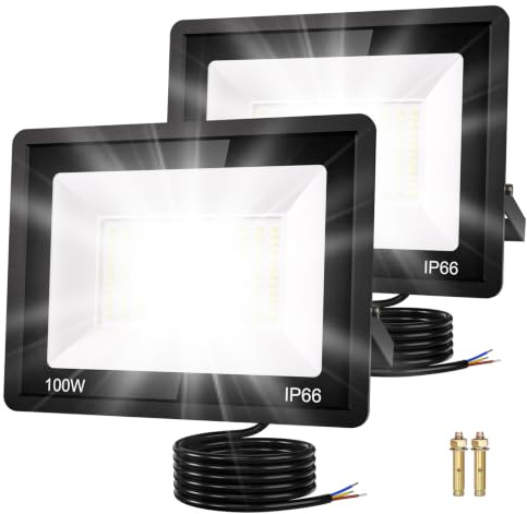 ICRGB LED Strahler Außen,100W 10000LM Superhell Spotlight Außenleuchte Flutlichtstrahler (6500k Kaltweiß), Ip66 Wasserdicht Led Scheinwerfer Innen Flutlicht Für Sportplätze,Garagenhöfe (100W-2PCS)