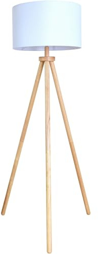 wilko Arden Tripod Floor Lamp, Natural Wood, White Shade, 65.8 x 133 x 65.8 cm