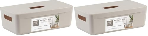 IDEA HOME Scatola di Immagazzinaggio - Contenitori di Plastica per lo Stoccaggio, Scatola di Plastica Organizzatore Cestini - Scatole con Coperchio per il Bagno Scaffale, 5L (Confezione da 2)