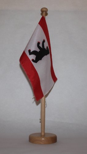 Berlin landsflagga bordsflagga 15 x 25 cm av professionell kvalitet, valfri med eller utan 42 cm massivt trä – bordsstativ Nur Tischflagge