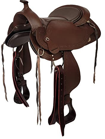 A&M Reitsport Baumloser Westernsattel Portland aus geöltem Büffelleder mit Klettkissen, Größe:17 Zoll