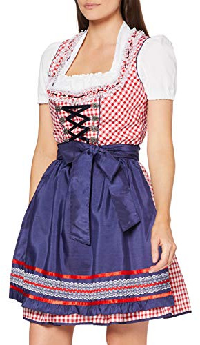 Fuchs Trachtenmoden Damen Dirndl Kleid 5678, Mini, Kariert, Gr. 46, Mehrfarbig (rot/blau)