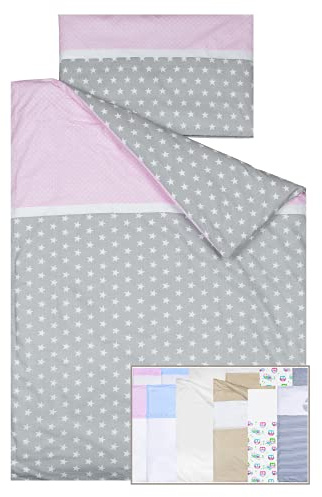 Vizaro Baby Bettwäsche Set 90x120cm + Kissenbezug 30x60cm Für Kinderwiege 60x120cm - 100% Reine Baumwole Sternchen Mit Rosa