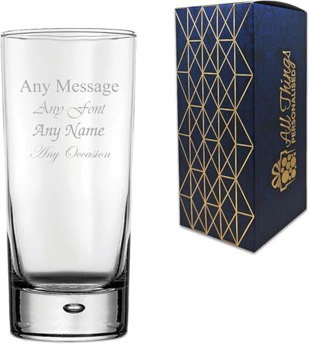 All Things Personalised Vaso de Tubo 365 ml - Vaso de Cristal con Burbuja Grabada - vaso Personalizado con Nombre para Cumpleaños, Navidad, el Día de la Madre - Apto Lavavajillas, con Caja de Regalo
