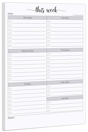 321Done Weekly Checklist Notepad - 50 Sheets (5.5 x 8.5) - This Week to Do Notepad Tear Off Planning Pad, Planner Checklist Organizing - Made in USA - Simple Script