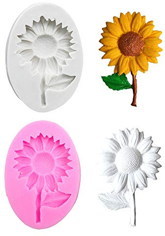 Nifocc Stampo in silicone a forma di girasole a forma di fiore, per fondente, cioccolato, caramelle, cupcake, decorazione per torte fai da te, argilla polimerica, rosa e grigio, 2 pezzi