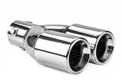 AMiO Doppel-Auspuffblende Chrom Silber, Universal 36-54mm, 01308 | Tuning Edelstahl Rostfrei Sport Endrohr Endrohrblende Auspuffaufsatz 2x74 mm Schraubmontage oder Schweißen Auto Styling