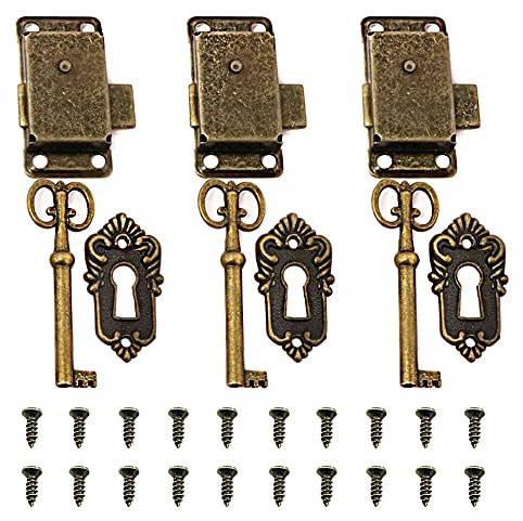 Tingz 3 pcs Serratura Di Sicurezza in Metallo Retrò Antica Antiquariato Serratura antica per armadi antichi Serratura decorativa per mobili con chiave e viti