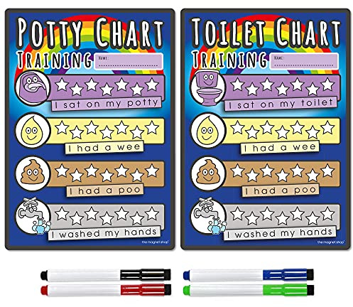 TMS Töpfchen- und Toilettenbelohnungskarte für Kinder, trocken abwischbarer Magnet mit Sternen und Magnetstiften für Jungen und Mädchen (Regenbogen, A5 Töpfchen- und Toilettenkarte)