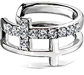 Treuheld® Ear Cuff Ohrklemme mit Kreuz und Kristallen | 3 Farben