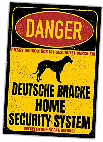 Deutsche Bracke Dog Schild Danger Security System Türschild Hundeschild Warnschild Sicherheitsschild Hund Privatgrundstück Hundewarnung Warnung vor dem Hund