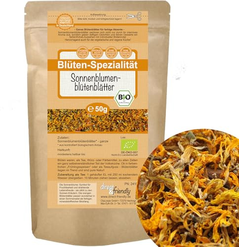 direct&friendly | Bio Sonnenblumenblütenblätter | 50g | Tee | Backen | Essbare Blüten-Dekoration