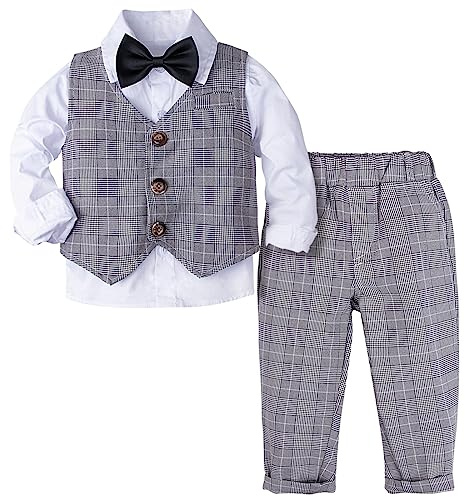 mintgreen Bröllopsklänningar för Pojkar, Dop Outfit Gentleman Klädset Långärmad Skjorta, Grå, 18-24 månader, 90