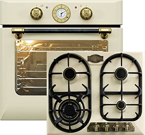 Kaiser Olan Küchengeräte - Juego de horno EH 6432 ElfBE Eco+KG 6325 ElfEm/3, retro horno eléctrico empotrable, 68 L, 10 funciones+placa de cocción de gas empotrable Retro, 60 cm, marfil, Iviore
