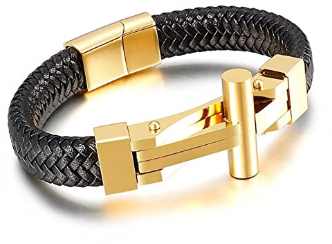Aotiwe Lederarmband Herren Breit, Freundschaftsarmband Gold Kreuz 21cm Geschenke für den Freund