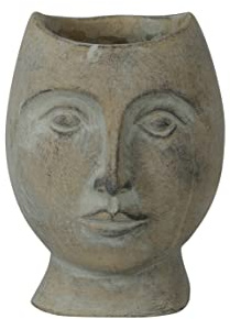 finehomegarden Pflanzbüste Kopf Pflanzkopf Zement Patina/grau Büste Ø15x13,5cmH18,5cm Skulptur