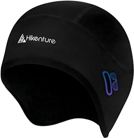 HIKENTURE Winter Skull Cap Helmet Liner fits Glasses Thermal Cycling Cap Windproof Running Beanie for Men & Women Running hat for Cycling Hiking Skiing (Black)