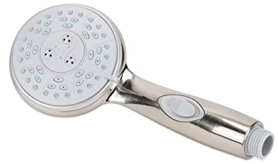 Camco Pomme de douche pour camping-car/marine | Dispose d'un interrupteur marche/arrêt pratique pour des douches économes en eau | 5 modes de pulvérisation | Nickel brossé (43746)
