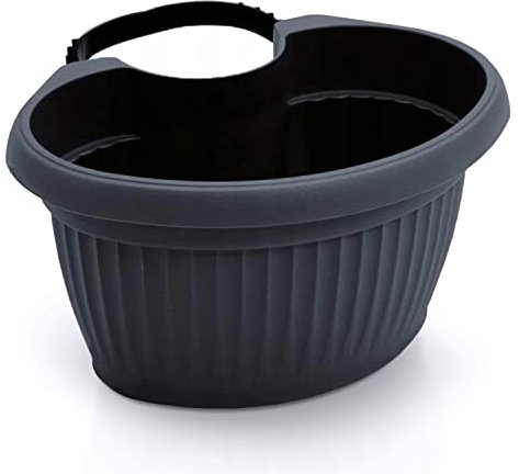 Pot Ovale en Plastique avec Une façade en Caoutchouc de 12-27 pour s'adapter aux gouttières Mesure 28x12,5x15 cm Volume de 4 litres pour l'extérieur Couleur Noire avec Un Design Moderne