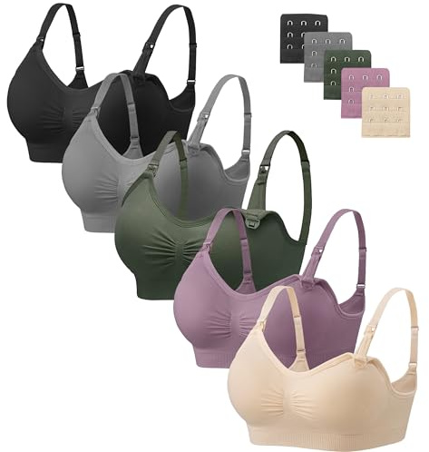 HBselect 5 Pezzi Reggiseno Allattamento Senza Cuciture Reggiseni Allattamento Reggiseno Premaman Morbido con Estensioni Extra del, Reggiseno Gravidanza Senza Ferretto per Le Donna