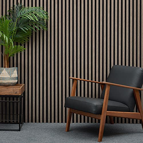 MCW Acoustic Slat Wall Panel - Decorative & Sound Absorbing Wooden Slatted 3D Feature Wall Pannelling - Living Room Bedroom Interior Easy Installation - 2400mm x 600mm Walnut Dark Oak