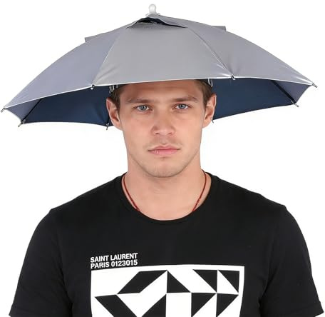 VIFERR Ombrello Cappello, Pieghevole Ombrello Parasole Cappello Ombrello da a Testa Golf con Elastico per Camping Pesca Spiaggia Sole Pioggia Giardinaggio, Grigio