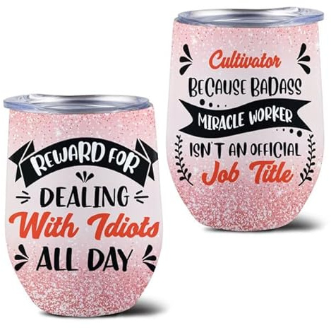 MEDROC Reward For Dealing With Humans Cultivator Wine Tumbler Stainless Steel 12oz, Coworker Appreciation Gifts Men Women, Boss Staffs Drinking Cup For Birthday Christmas Retirement
