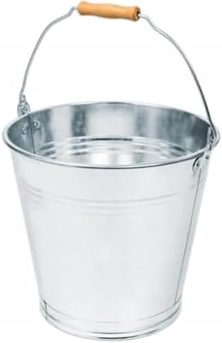 Secchio zincato da 12L e 15L, con manico in legno. Ideale per acqua, cenere, giardino e lavori edili. Robusto, argento, disponibile in varie misure.