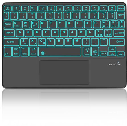 SENGBIRCH Tastiera Bluetooth Wireless - Tastiera Tablet con Touchpad, Tastiera Italiano QWERTY Compatibile con Android/iOS/Windows/PC, Tastiera Trackpad con Retroilluminazione a 7 Colori, Nero