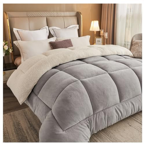 SayfuR Dicke Bettdecke, Bettdecke Winter, Warme Winter-Steppdecke, Dicker Lammsamt Warmer Steppdecke, Doppelseitige Samtdecke, Flauschige Kaschmirdecken,Grau,150x200cm/2.5kg