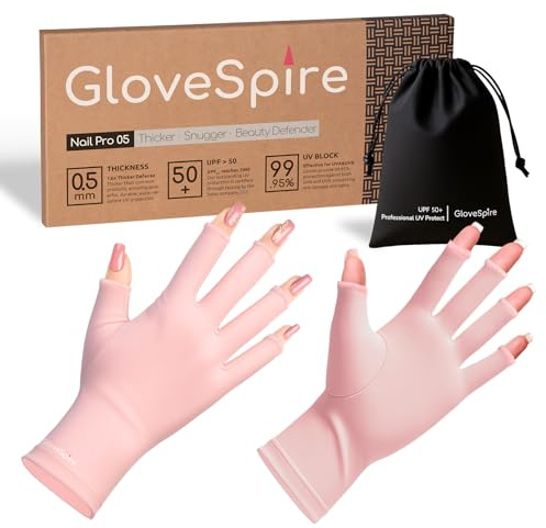 GloveSpire Thickened UPF50+ UV Gloves for Nails, One Size, Blush Pink