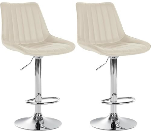 CLP 2er Set Barhocker Toni Kunstleder I Höhenverstellbarer Barstuhl Mit Metallgestell I Thekenhocker Mit Integrierter Fußstütze, Farbe:Creme, Material Gestell:Metall in Chromoptik