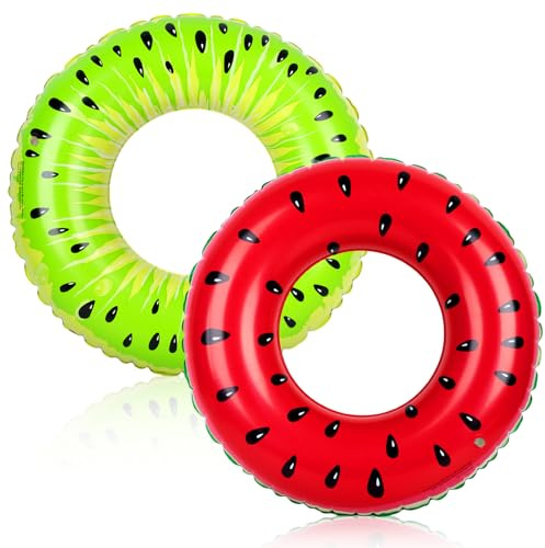 HeyOtters 2 Pack Pool Floats Kids, Pool Tubes Inflatable Fruit Watermelon & Kiwi Shaped for Beach Swimming Party Supplies