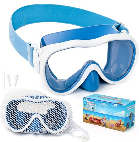 Kids Swim Goggles, Anti-Leak Snork Mask with Nose Cover & Elastic Fabric Strap, UV Protection Swimming Goggles for Kids Boys Girls
