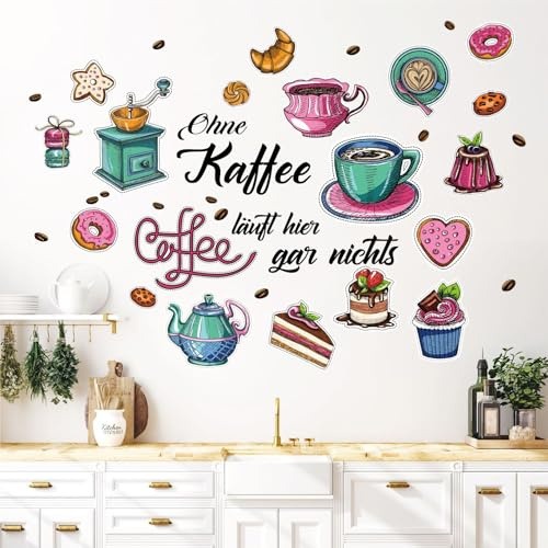 38 Stück | Wandtattoo Küche mit Sprüche Selbstklebend | Ohne Kaffee läuft hier garnichts| Kaffee Kaffeetasse Kaffeebohnen Wandaufkleber | Kaffee Wanddeko Geschenke für Küche Esszimmer Kaffee-Bar