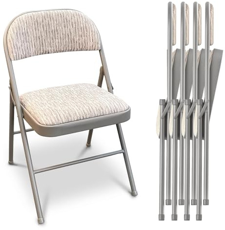 JupiterJX Folding Chairs Set Of 4 Padded Fabric Seat, Heavy Duty Metal Frame Folding Back Rest Chair For Home Office Garden Computer Desk Foldable Chair With Cushioned Pad Seat (Grey, 4 Piece)