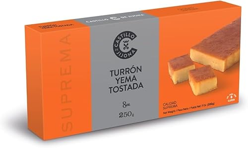 Castillo de Jijona - Turrón de Yema Tostada - Turrón Tradicional - Suave y Cremosa - Sin Gluten - Calidad Suprema - Receta Artesanal - Fabricado en España (Jijona) (250, Gramos)