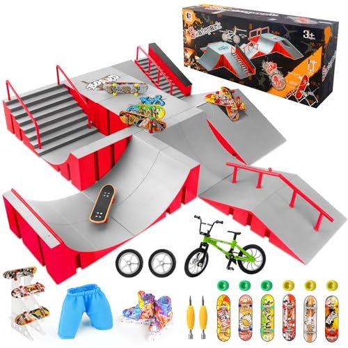 CS COSDDI Finger Skateboard Ramp Set, 25Pcs Mini Finger Skateboard and Ramp Accessory Set, Skate Park Kit inkl. Skateboards, Rampen, Skates, and Bikes, Party Bags for Children's Birthday