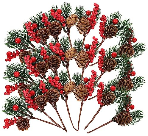 Yardenfun Künstliche Weihnachten Beeren Zweig 10 Stücke Kiefer Nadel Dekorationen Für Desktop Schmuck
