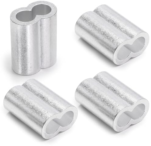 Jamiikury 24 manicotti M8 in alluminio per cavi, manicotti a crimpare per funi metalliche, ghiere a doppio barilotto in metallo per estremità del cavo metallico